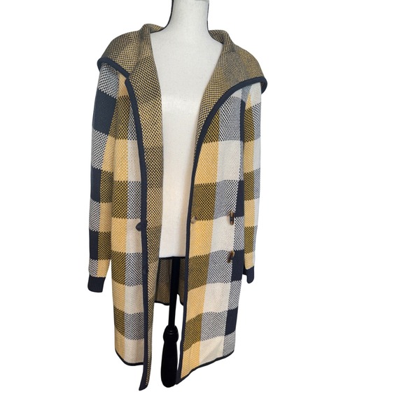 Cabi Sz S Hooded Cardigan Checked Longline Toggle Closure Knit‎ Sweater Women - Picture 8 of 12